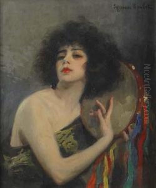 Femme Au Tambourin Oil Painting by Cyprien Boulet