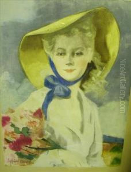 Lady With A Bouquet Oil Painting by Cyprien Boulet