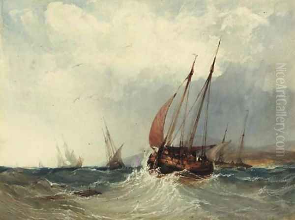 A trawler in a swell Oil Painting by Charles Bentley