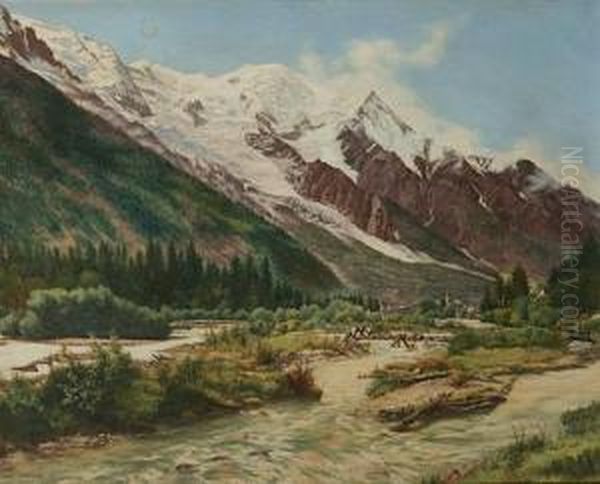 Vue De Chamonix Et Du Massif Du Mont Blanc Depuis La Plaine Des Praz Oil Painting by Abel Boulineau