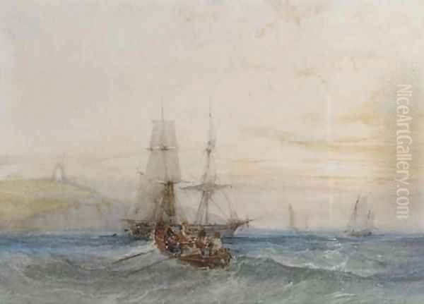 Shipping off a coast Oil Painting by Charles Bentley