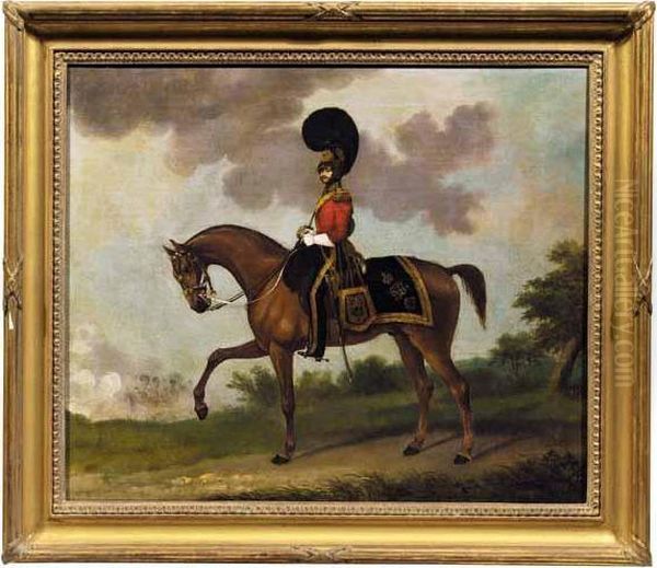 Portrait Of An Officer Of The 7th Light Dragoon Guards On His Charger Oil Painting by Augustus S. Boult