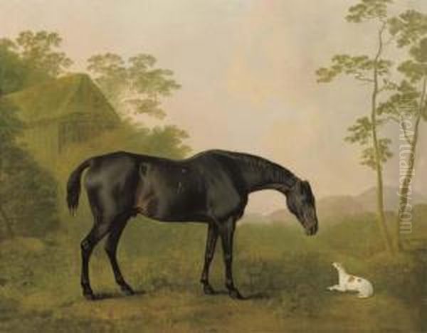 A Black Hunter And A Dog In A Landscape Oil Painting by John Boultbee