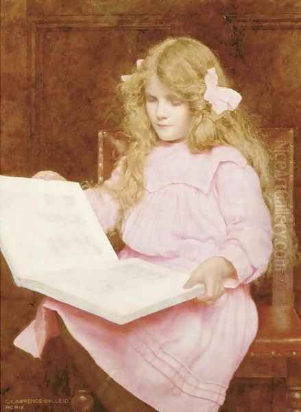 A young girl reading a book, seated in an interior Oil Painting by George Lawrence Bulleid