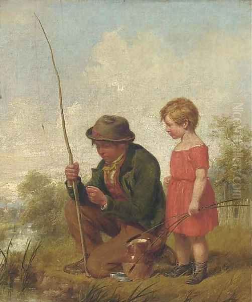 Baiting the hook Oil Painting by Valentin Walter Bromley