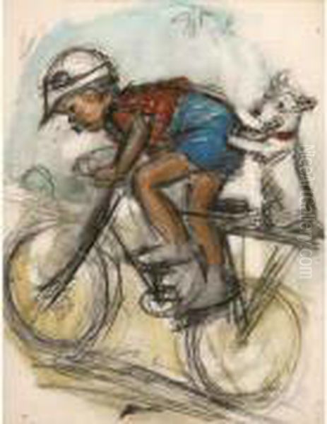 Le Cycliste. Oil Painting by Germaine Bouret