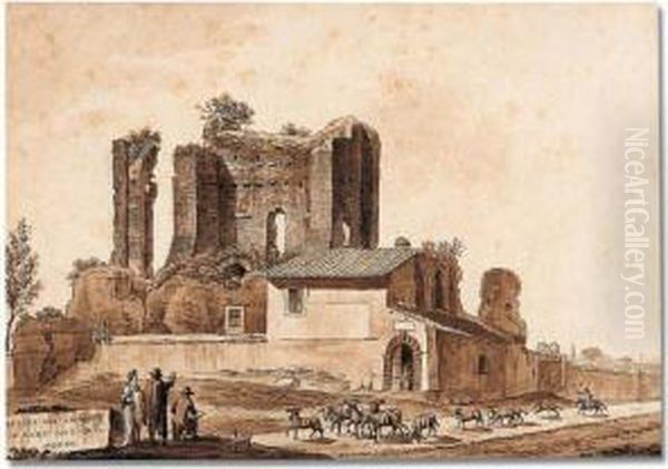 Ruines Des Edifices/ De Rome Antique/ Mdccc Oil Painting by Constant Florent F. Bourgeois Du Castelet