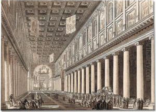 The Pope Borne In Procession Through The Basilica Of Santa Maria Maggiore, Rome Oil Painting by Constant Florent F. Bourgeois Du Castelet