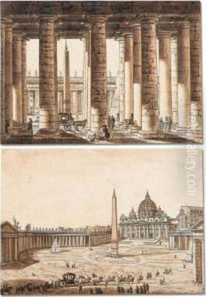 The Colonnade Of St. Peter's Oil Painting by Constant Florent F. Bourgeois Du Castelet