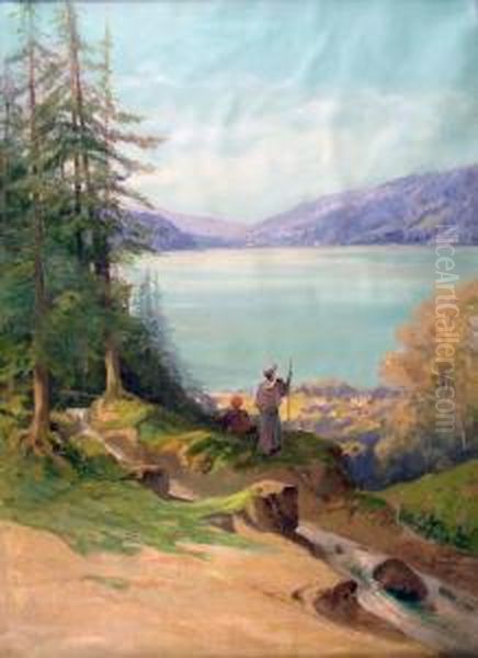 Paysage Pyreneen Oil Painting by Eugene Bourgeois