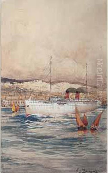 Paquebot Dans La Baie D'alger Oil Painting by Eugene Bourgeois