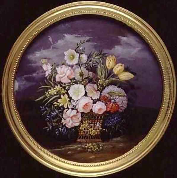 Flowers in an Open Landscape Oil Painting by Leopold Brunner, Snr.