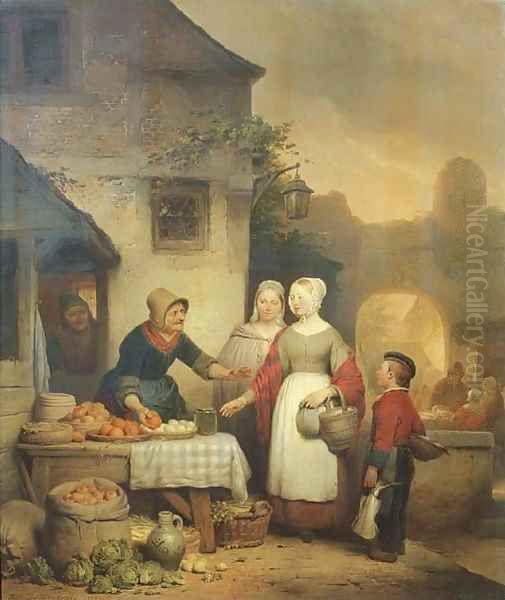 A fruitseller's advice Oil Painting by Ferdinand de Braekeleer