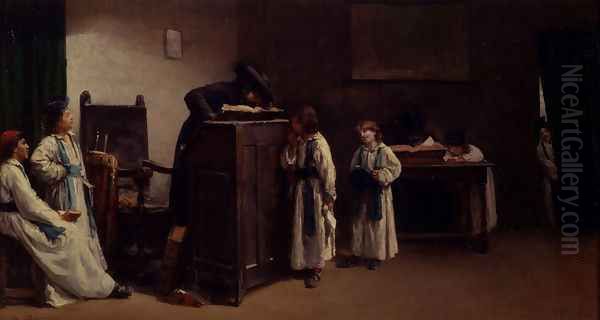 Rabbinical Students In A Classroom Oil Painting by Edouard Brandon