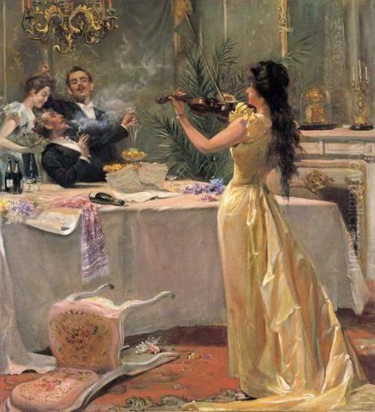 Joyeuse Compagnie (1897) Oil Painting by Auguste Bourotte