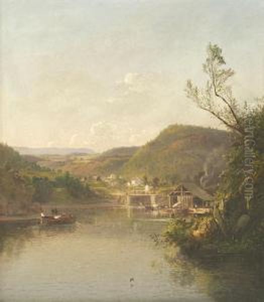 Locks At New Hope, Pennsylvania 1863 Oil Painting by Dewitt Clinton Boutelle