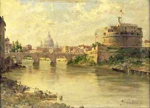 Castel Sant'Angelo and St. Peter's from the Tiber Oil Painting by Antoinetta Brandeis