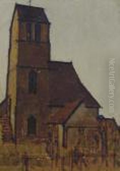 View Of A Church; And Woman In A Garden Oil Painting by Bernard Boutet De Monvel