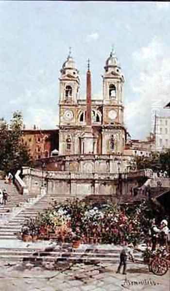 The Flower Market before the Spanish Steps, Rome Oil Painting by Antoinetta Brandeis