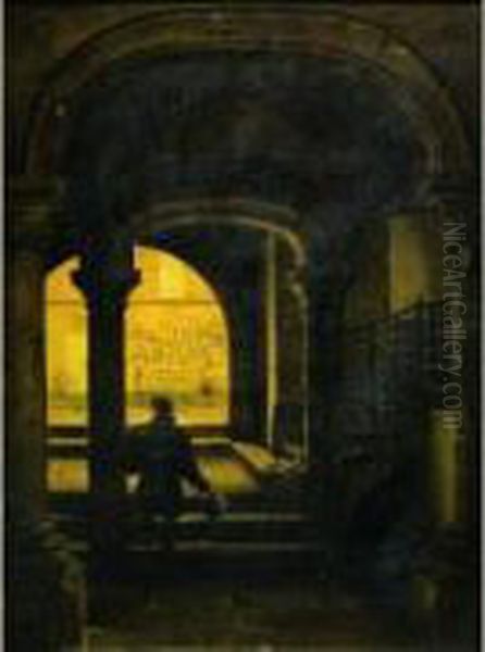 Homme Vu De Dos Dans Un Escalier Oil Painting by Charles Marie Bouton