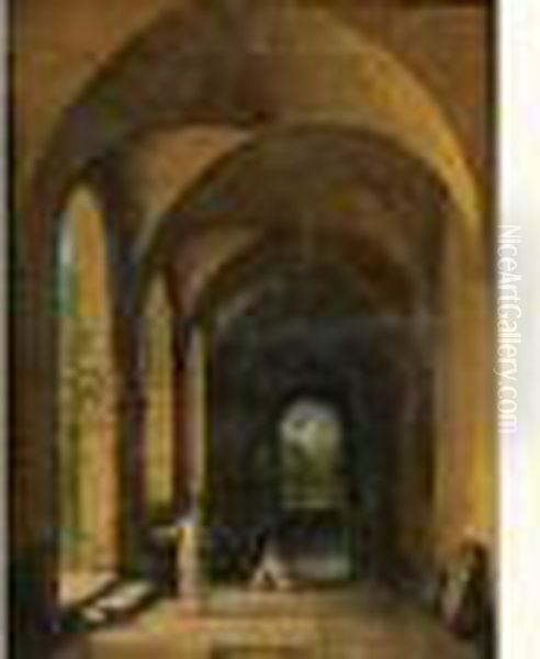 Moine Dans Une Galerie De Couvent Oil Painting by Charles Marie Bouton