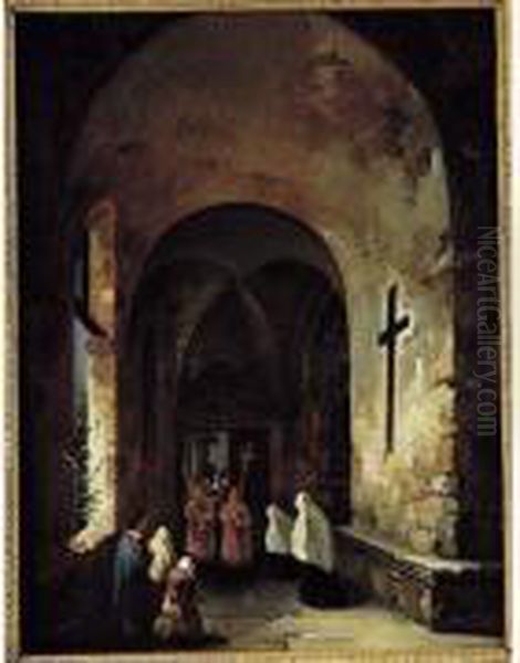 Procession A L'interieur D'un Cloitre Oil Painting by Charles Marie Bouton