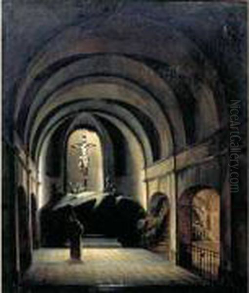 La Chapelle Du Calvaire A L'eglise Saint Roch A Paris Oil Painting by Charles Marie Bouton