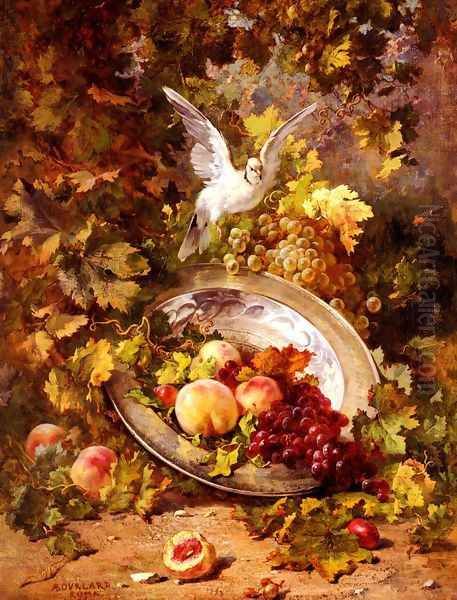 Peaches And Grapes With A Dove Oil Painting by Antoine Bourland