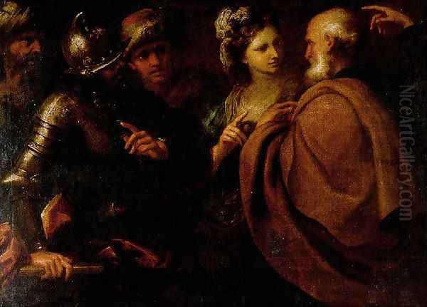 The Denial of Saint Peter and The Offering of Abigail Oil Painting by Bartolomeo Biscaino