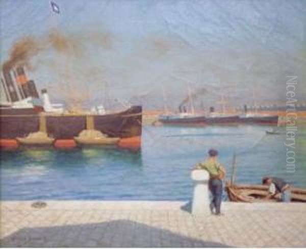 Marin Sur Le Quai Dans Le Port De Toulon. Oil Painting by Henry Bouvet