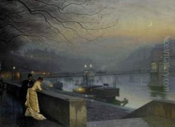 Nocturne Sur Le Quai Oil Painting by Henry Bouvet