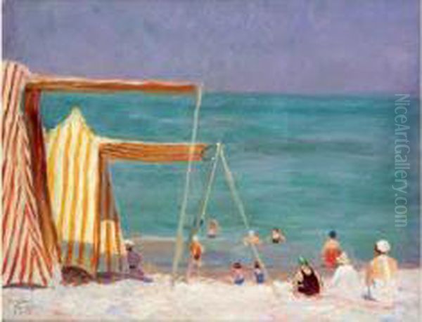 La Plage A Mesnival Oil Painting by Henry Bouvet