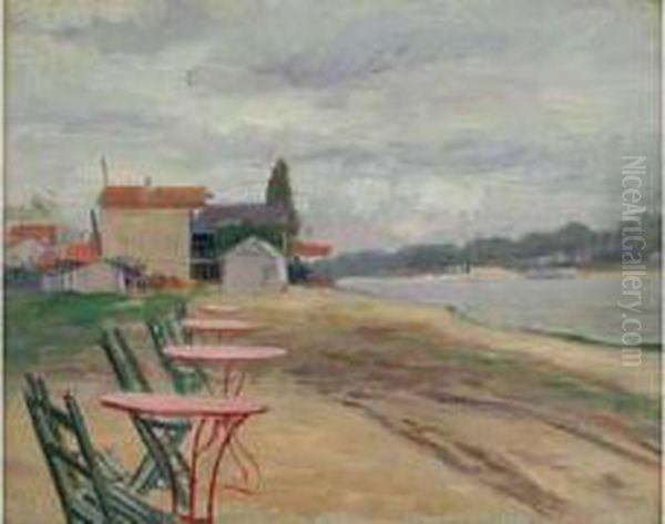 Les Tables Au Bord De L'eau Oil Painting by Henry Bouvet