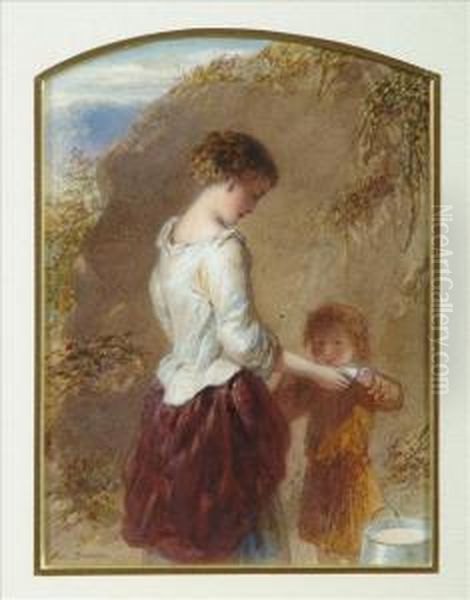 Themilkmaid Oil Painting by Auguste Jules Bouvier, N.W.S.