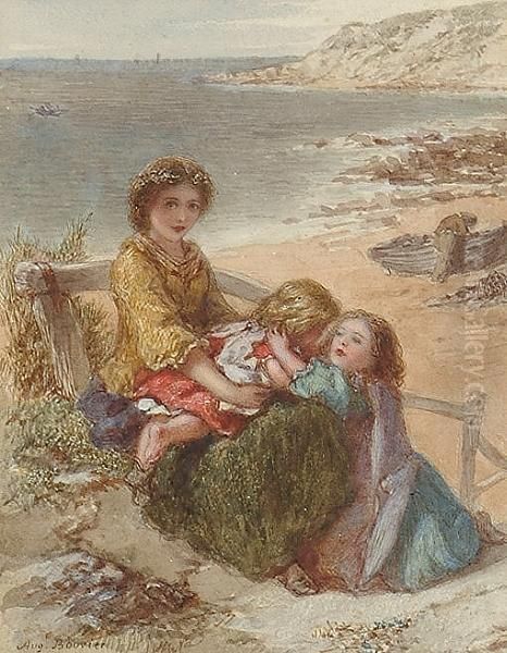 Children On A Beach Oil Painting by Auguste Jules Bouvier, N.W.S.