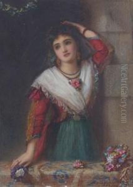 A Lovely Lady Oil Painting by Auguste Jules Bouvier, N.W.S.