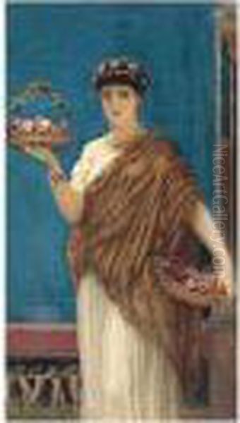 Pompeian Fruit Bearer Oil Painting by Auguste Jules Bouvier, N.W.S.