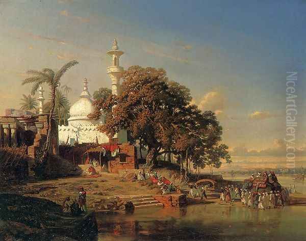 An Indian Mosque On The Hooghly River Near Calcutta Oil Painting by Auguste Borget