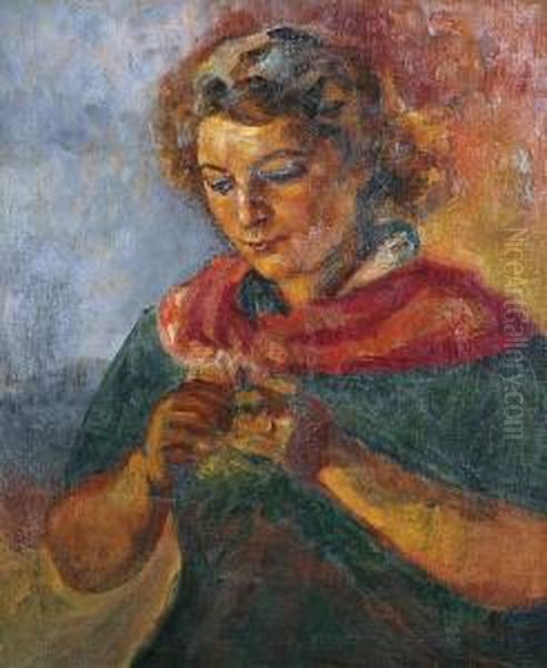 Jeune Femme Au Foulard Oil Painting by Gaston Bouy