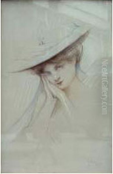 Portrait De Femme Au Chapeau Oil Painting by Gaston Bouy