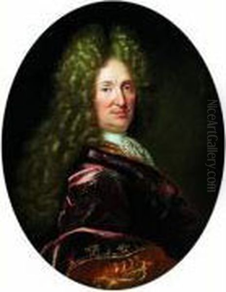 Portrait D'homme A La Draperie Violine Oil Painting by Andre Bouys