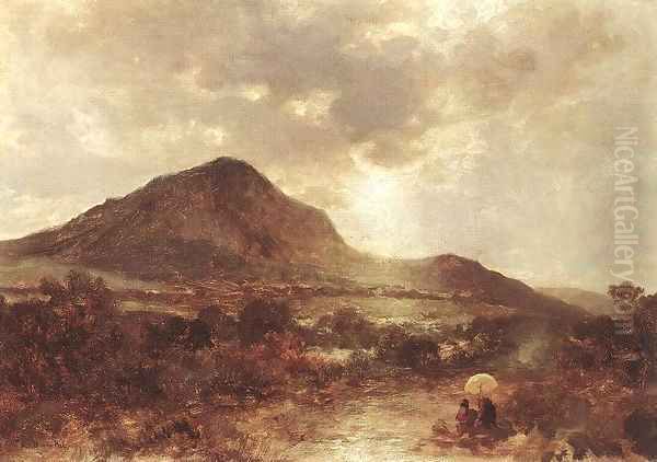 Landscape with Mountain 1870s Oil Painting by Pal Bohm