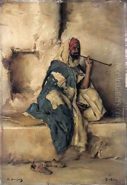 Algerian smoker Oil Painting by Maurice Bompard