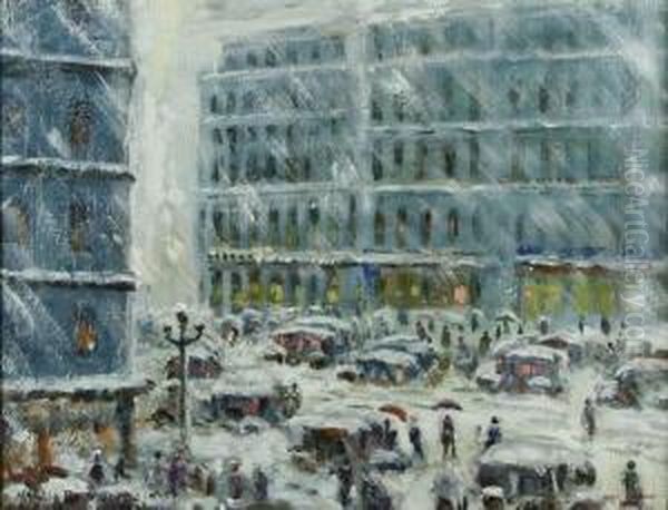 Winter Snowstorm, Newyork City Oil Painting by Harriette Bowdoin