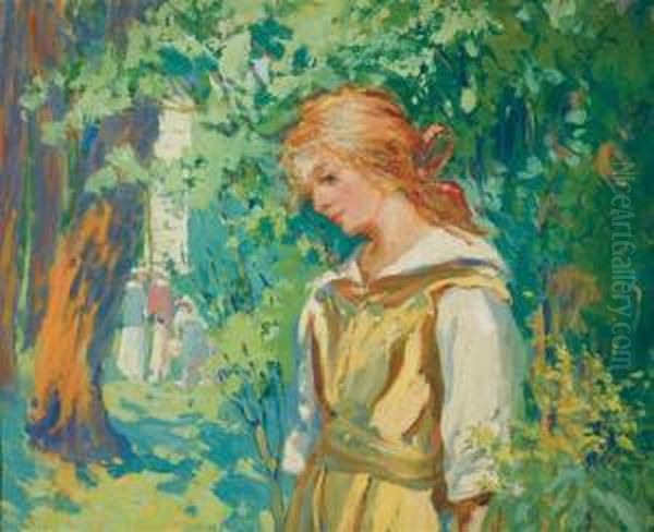 Young Woman In A Park Oil Painting by Harriette Bowdoin