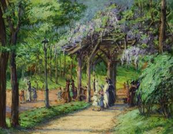 Wisteria Pergola, Central Park Oil Painting by Harriette Bowdoin