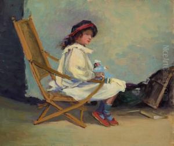 Young Girl And Her Doll Oil Painting by Harriette Bowdoin