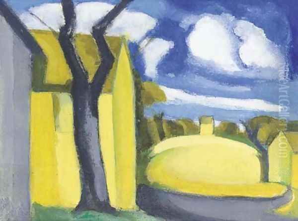 Blue Golden, Bloomfield Barns Oil Painting by Oscar Bluemner