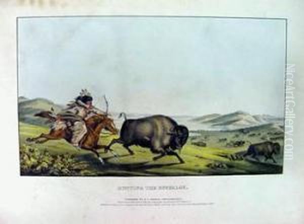 Hunting The Buffaloe Oil Painting by John T. Bowen