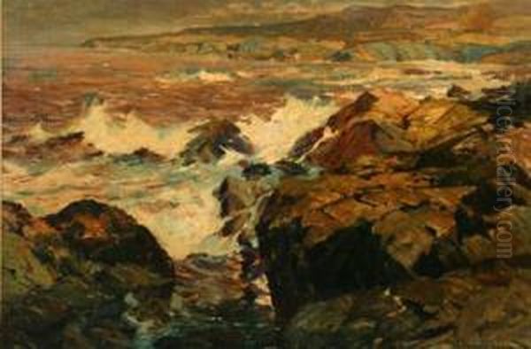 Maine Coastal Scene Oil Painting by Alexander Bower